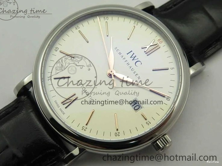 MIROTIME 0309 Portofino Automatic SS FKF 1:1 Best Edition White Dial RG Markers on Black Leather Strap A Stretchable 7141